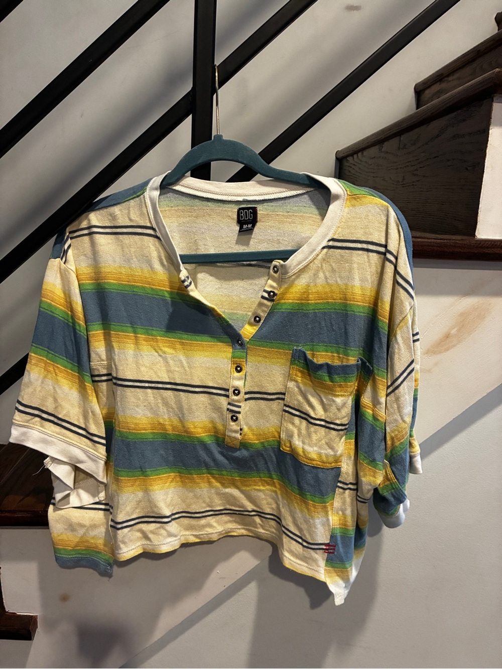 BDG multi-colored striped short-sleeve Henley shirt
